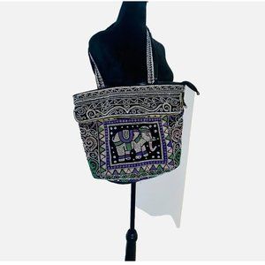 Elephant Embellished Beaded Tote Bag - Shoulder Bag
